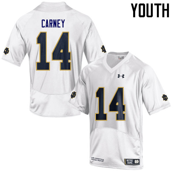 Youth #14 J.D. Carney Notre Dame Fighting Irish College Football Jerseys Sale-White - Click Image to Close